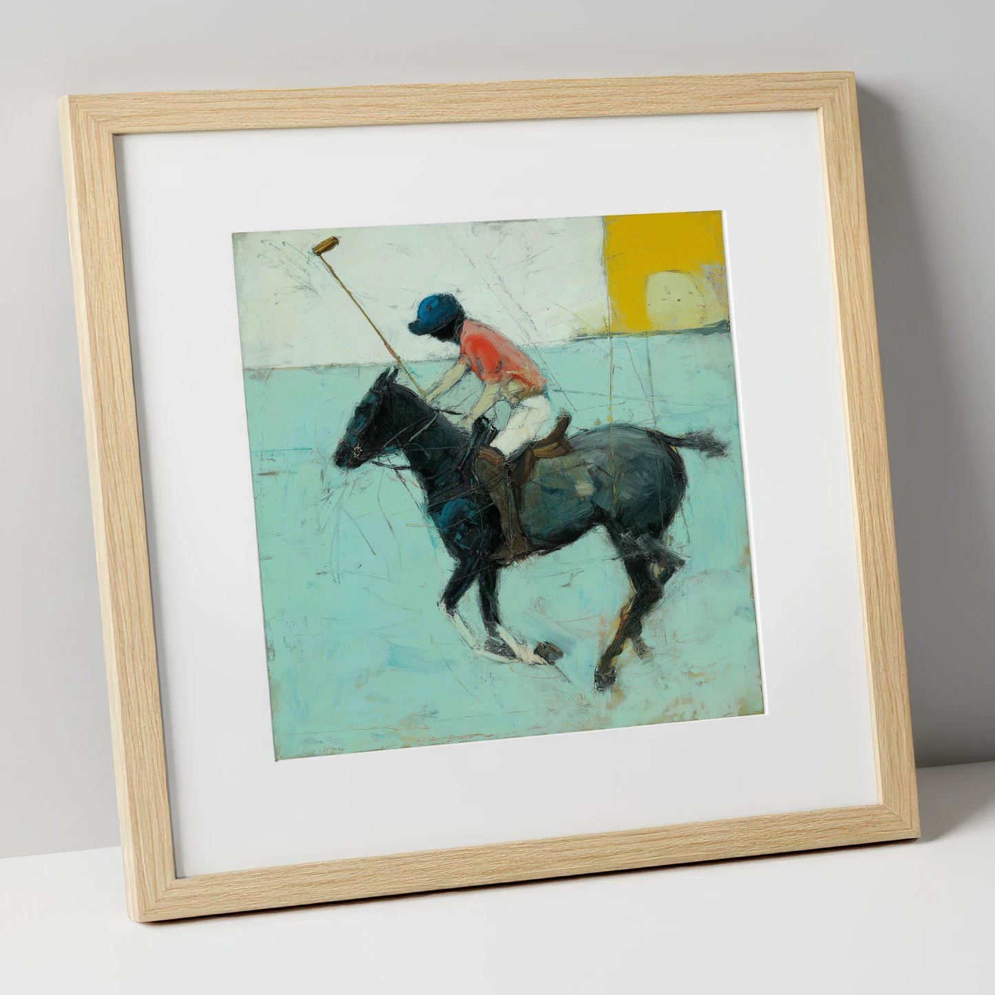 The Forward Swing polo horse art print in natural frame