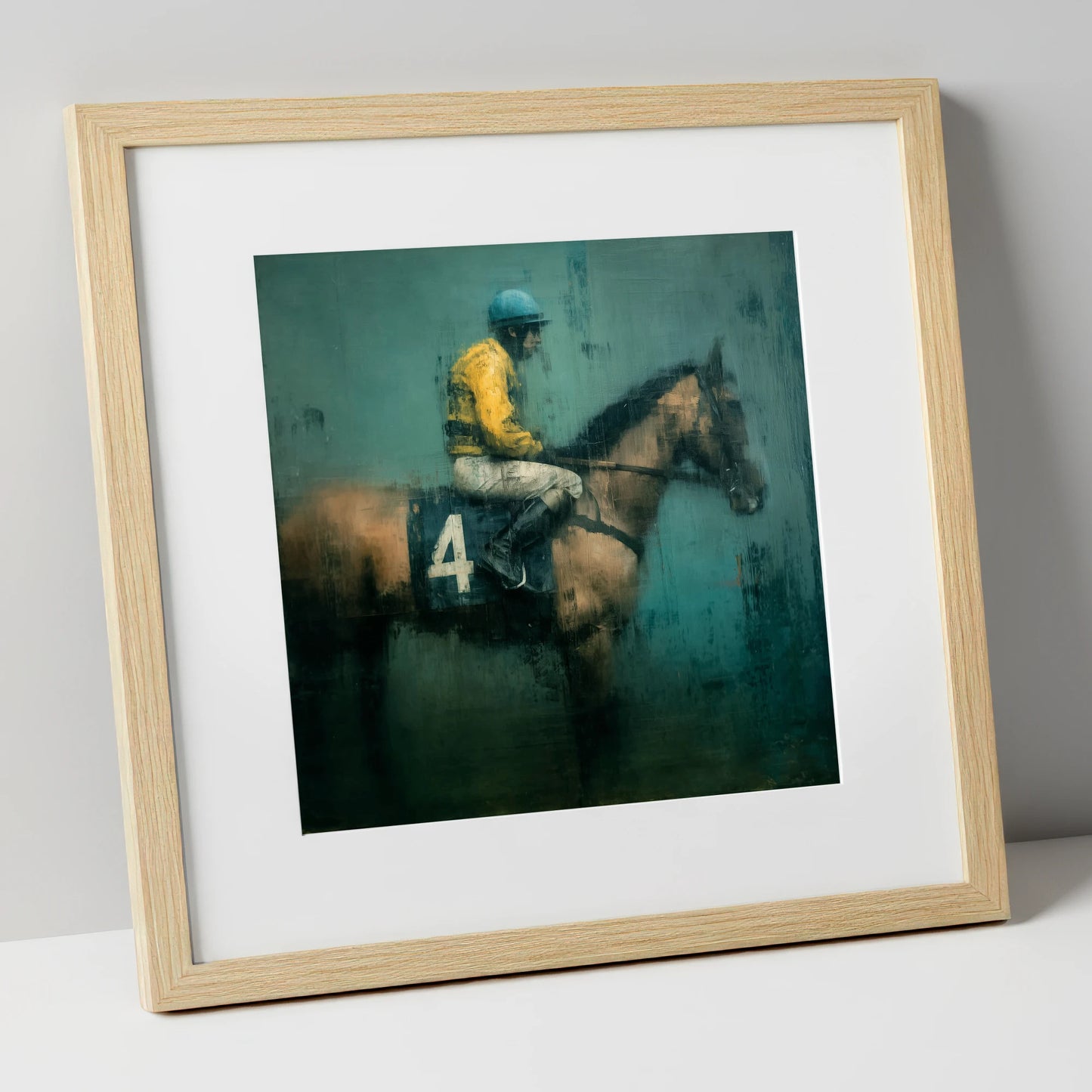 Before the Off racing horse art print in natural frame