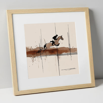 Dynamic Trajectory show jumping horse art print in natural frame