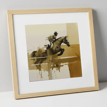The Perfect Bascule show jumping horse art print in natural frame