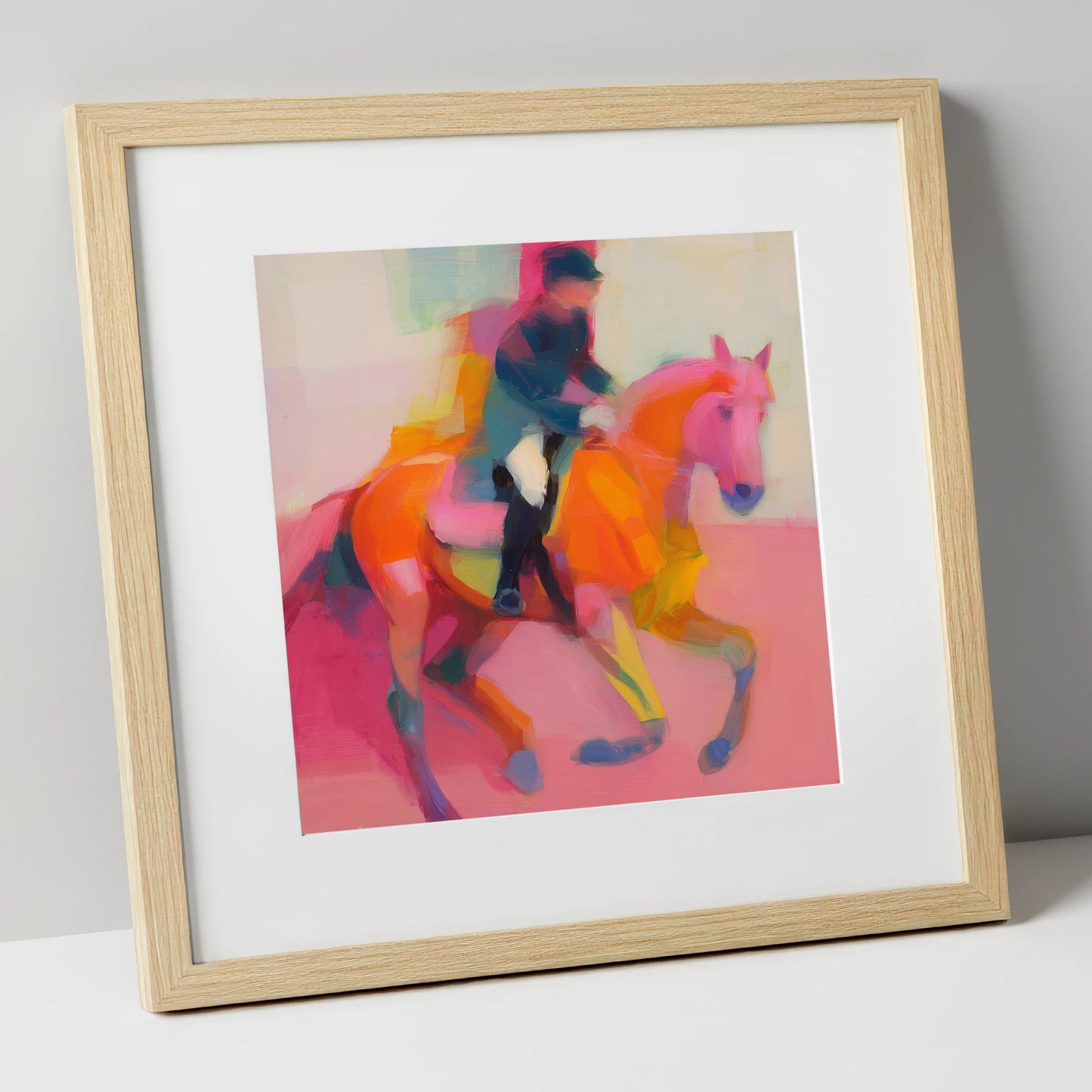 Abstract Dressage Rhythm dressage horse art print in natural frame