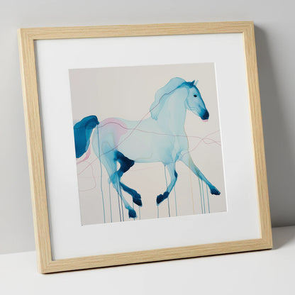Fluidity in Azure horse breed art print in natural frame