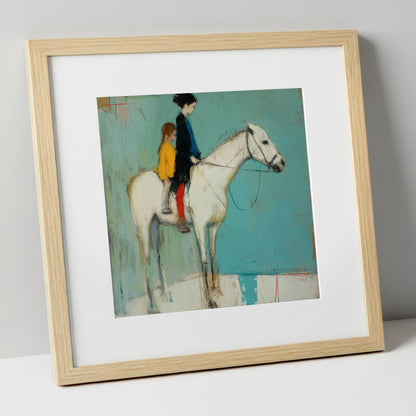 Companions in Colour horse & rider art print in natural frame