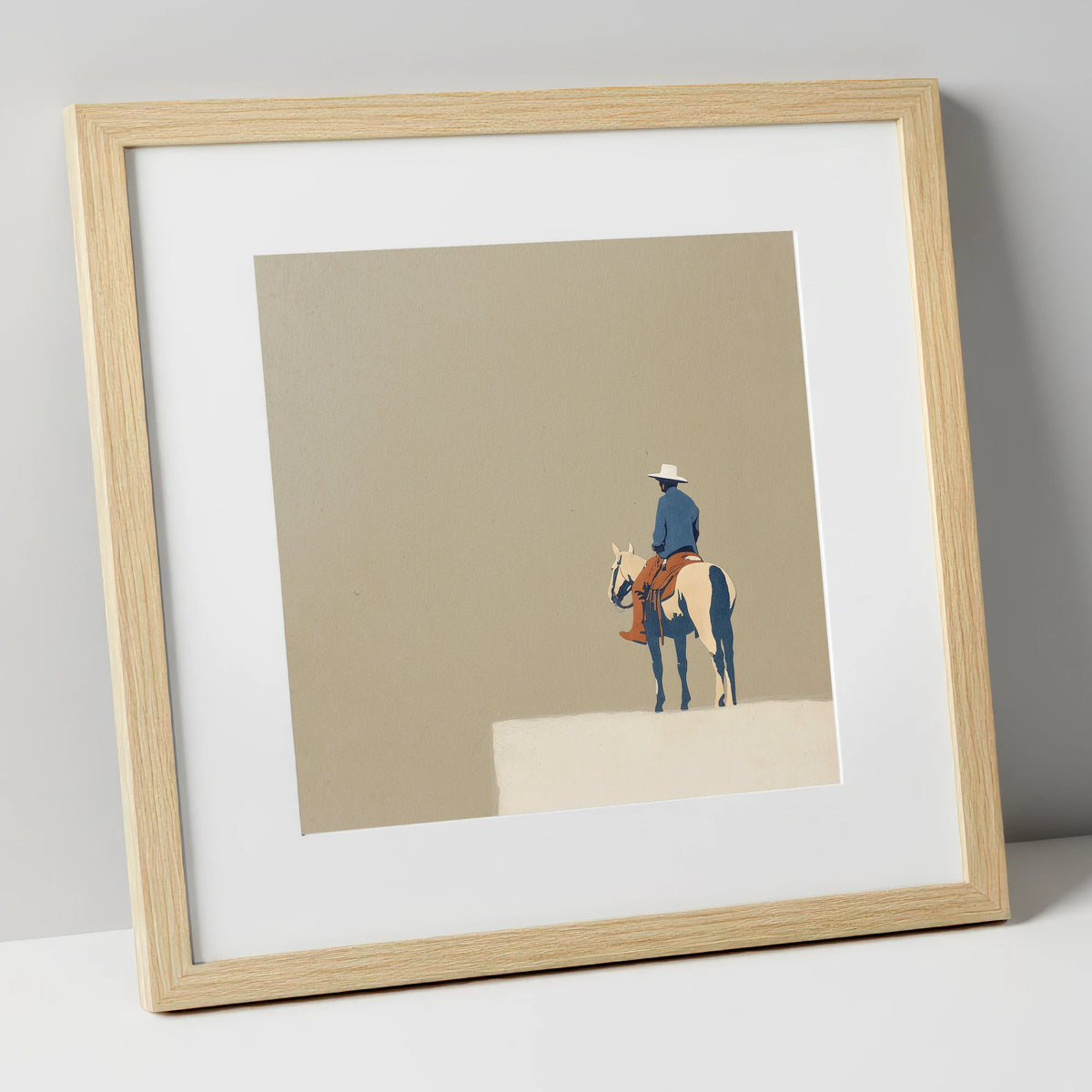 Western Rider on Paint Horse western horse art print in natural frame