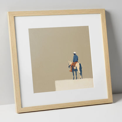Western Rider on Paint Horse western horse art print in natural frame