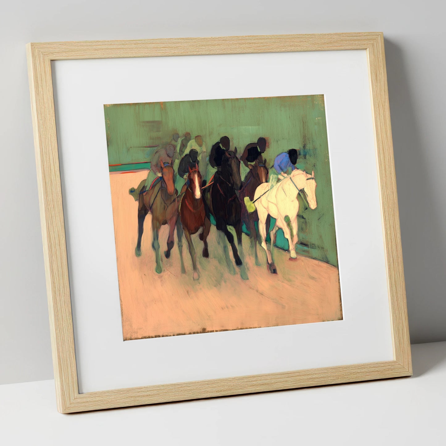 The Front Runners racing horse art print in natural frame
