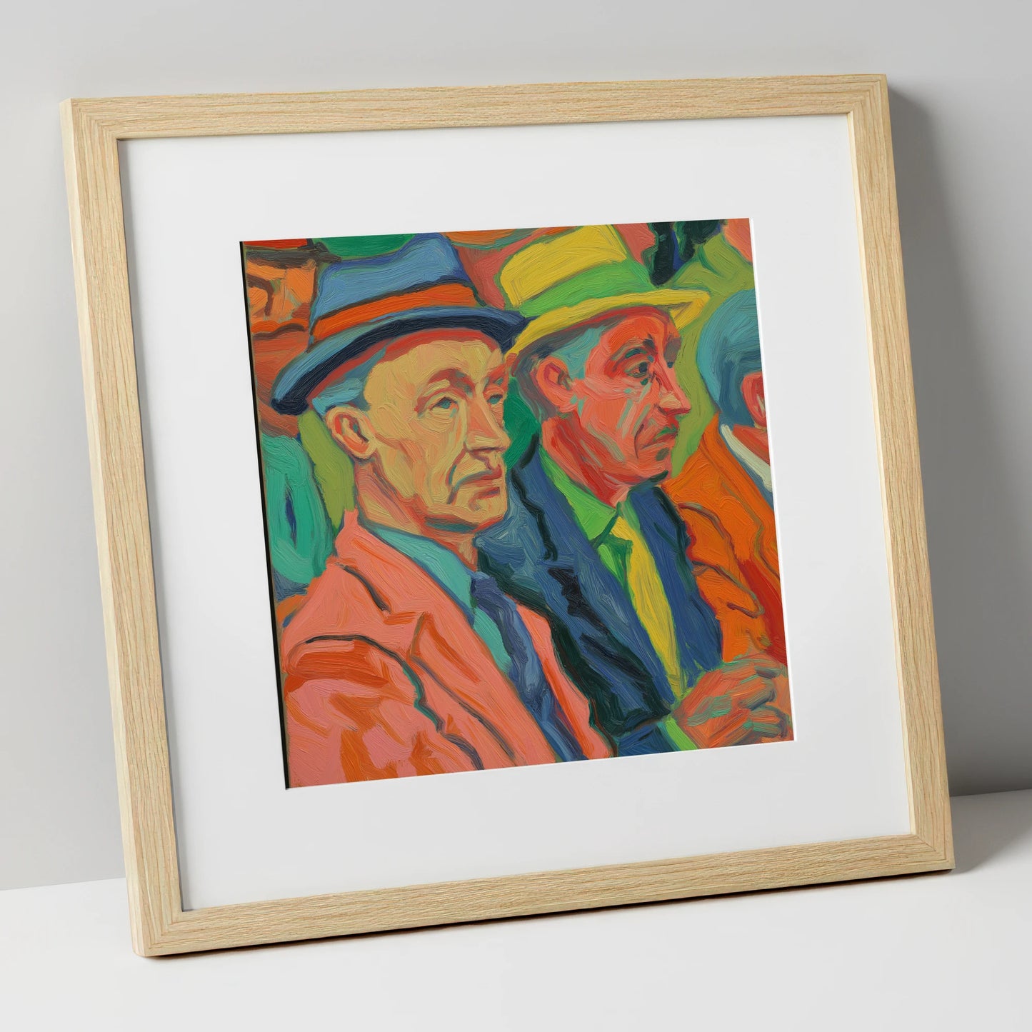 Men of the Turf racing horse art print in natural frame