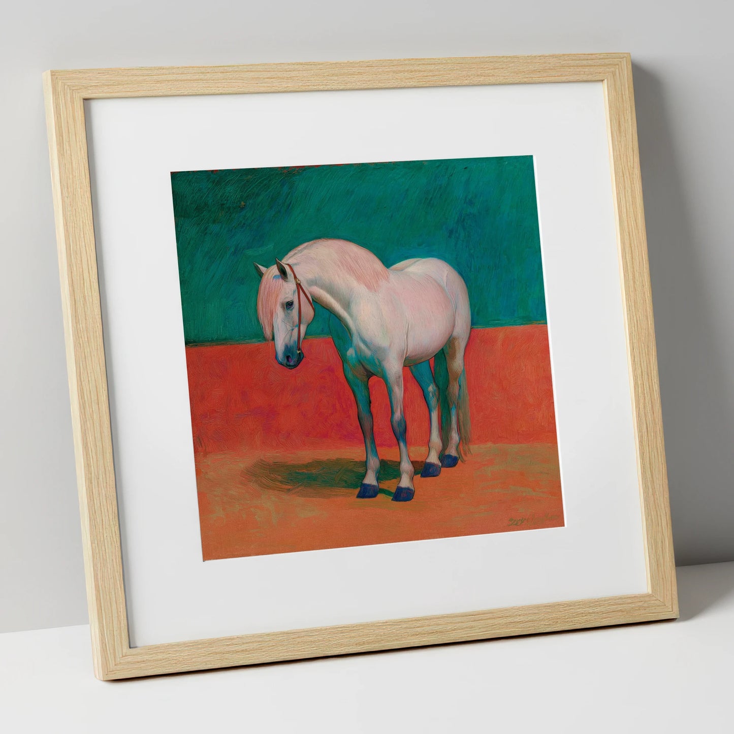 The Painted Grey horse breed art print in natural frame