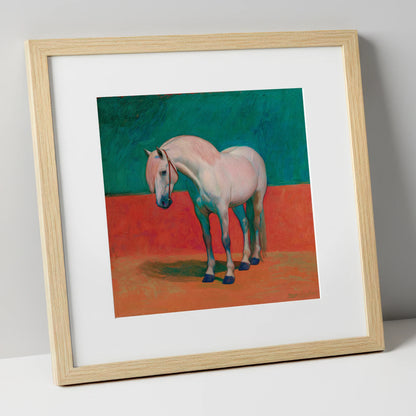 The Painted Grey horse breed art print in natural frame