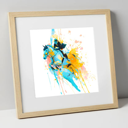Airborne In Colour show jumping horse art print in natural frame