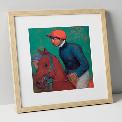 Turf Anticipation racing horse art print in natural frame