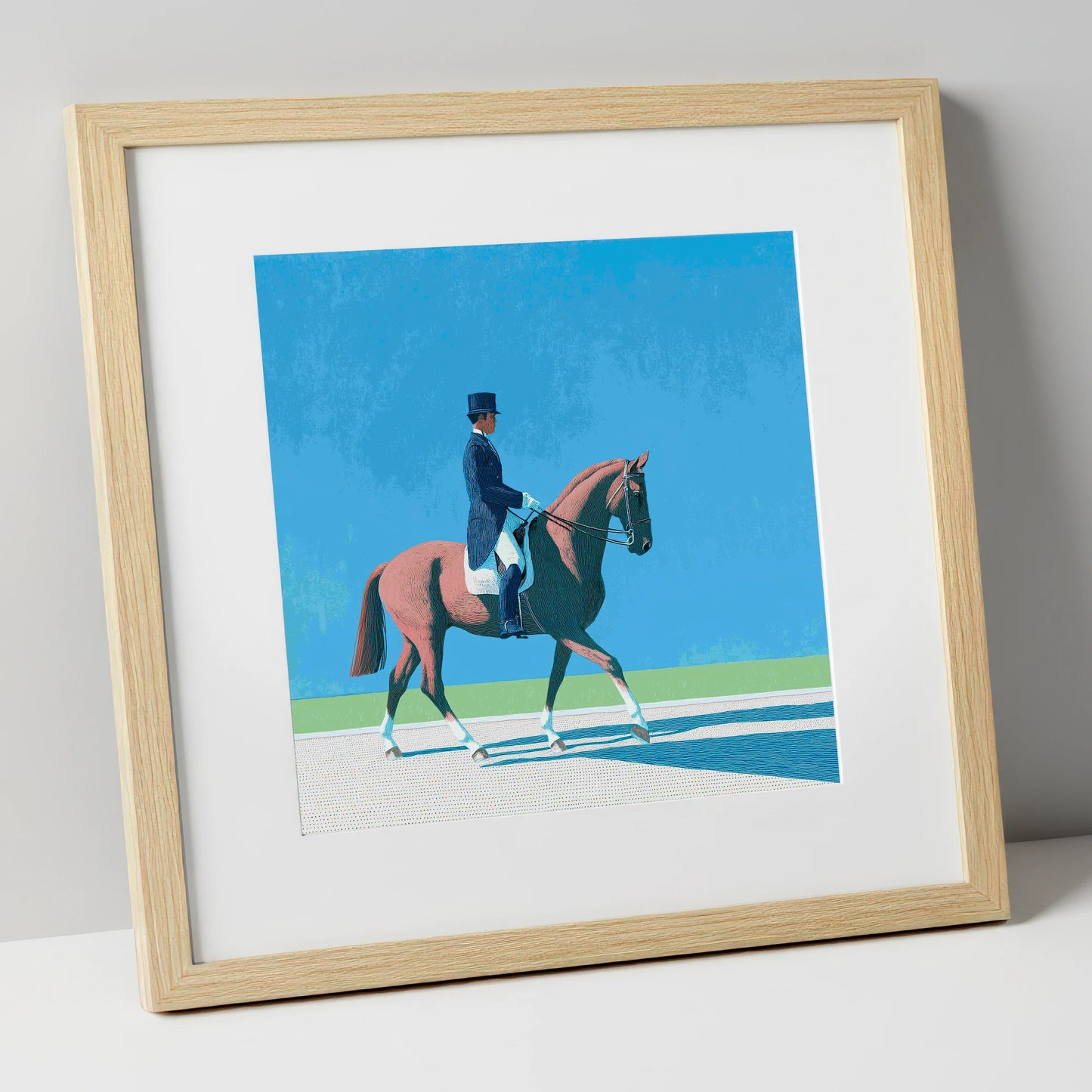 Collected Harmony dressage horse art print in natural frame