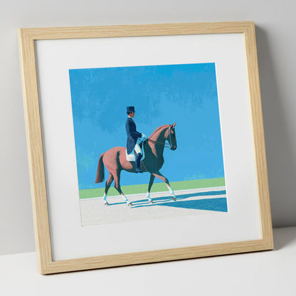 Collected Harmony dressage horse art print in natural frame