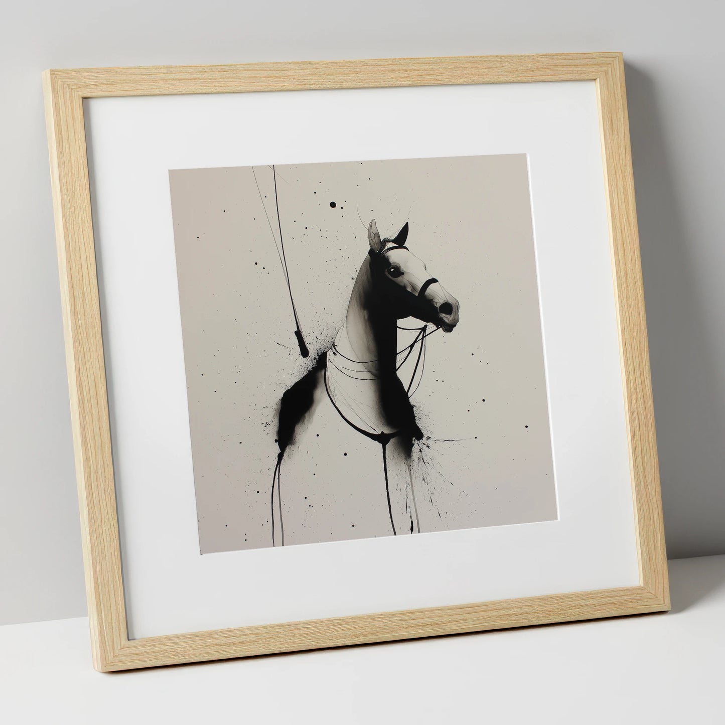 Inked Polo Silhouette polo horse art print in natural frame