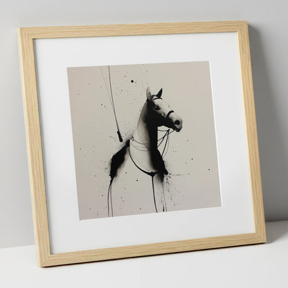 Inked Polo Silhouette polo horse art print in natural frame