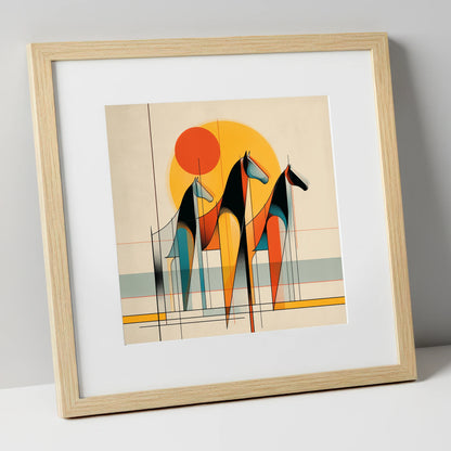Rhythmic Horizon horse landscape art print in natural frame
