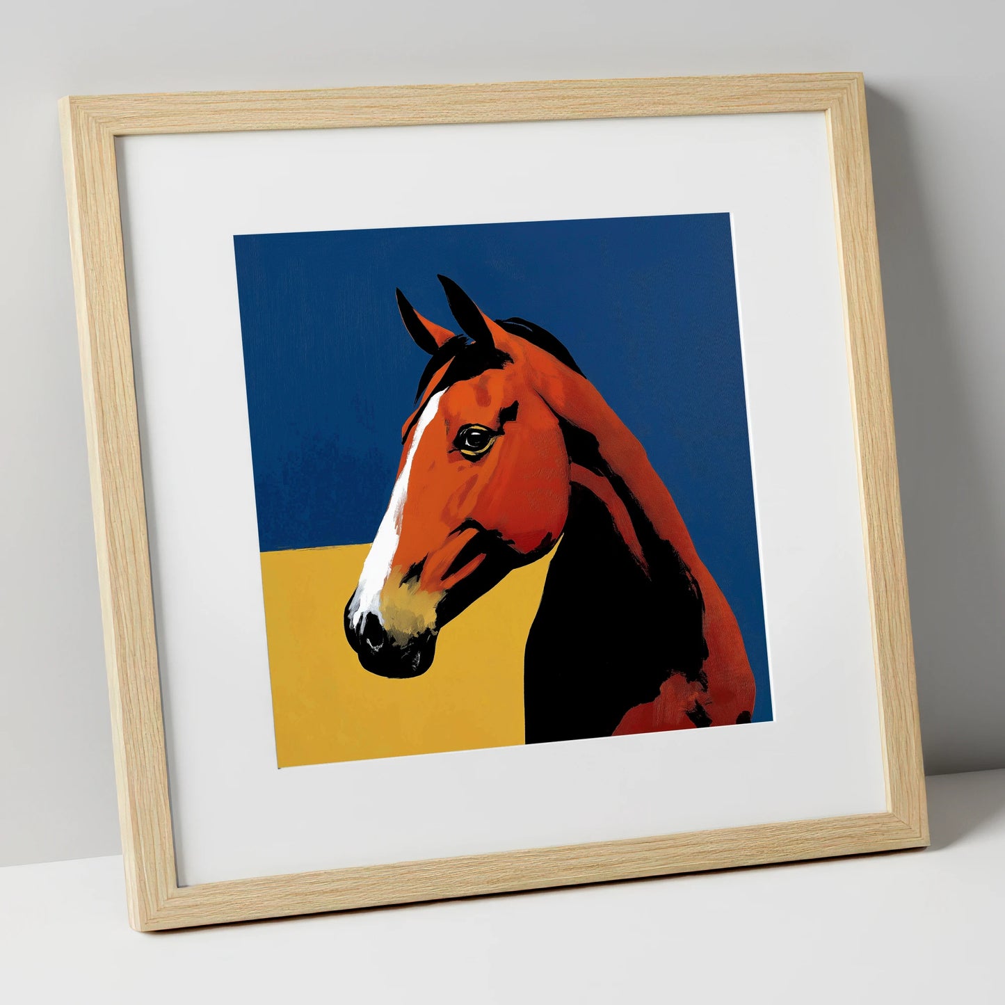 Bold Chestnut Portrait horse portrait art print in natural frame