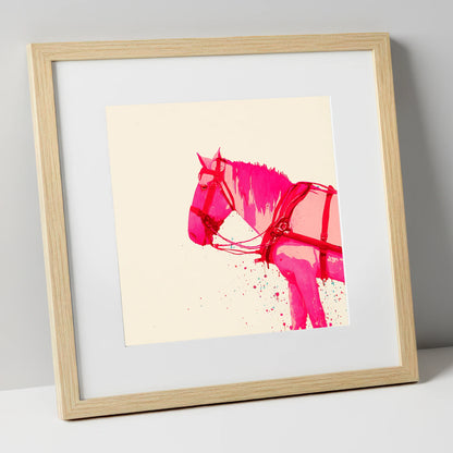 Vibrant Harness Profile working horse art print in natural frame