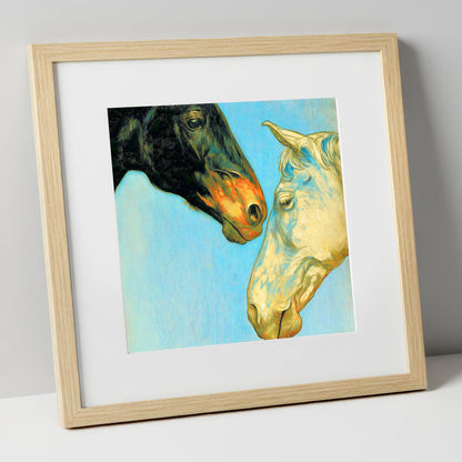 Sun and Shadow horse portrait art print in natural frame