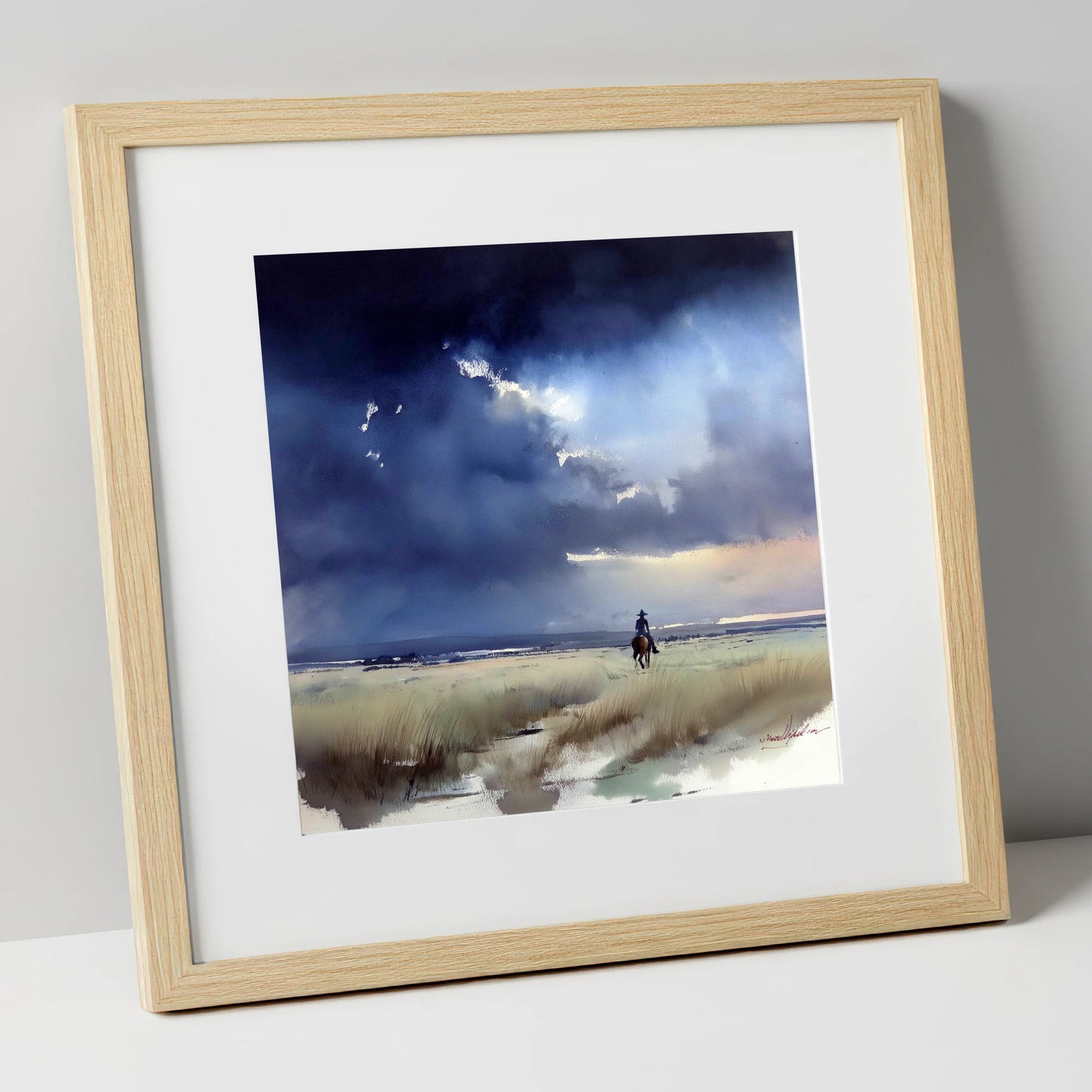 Storm Over the Plains horse landscape art print in natural frame