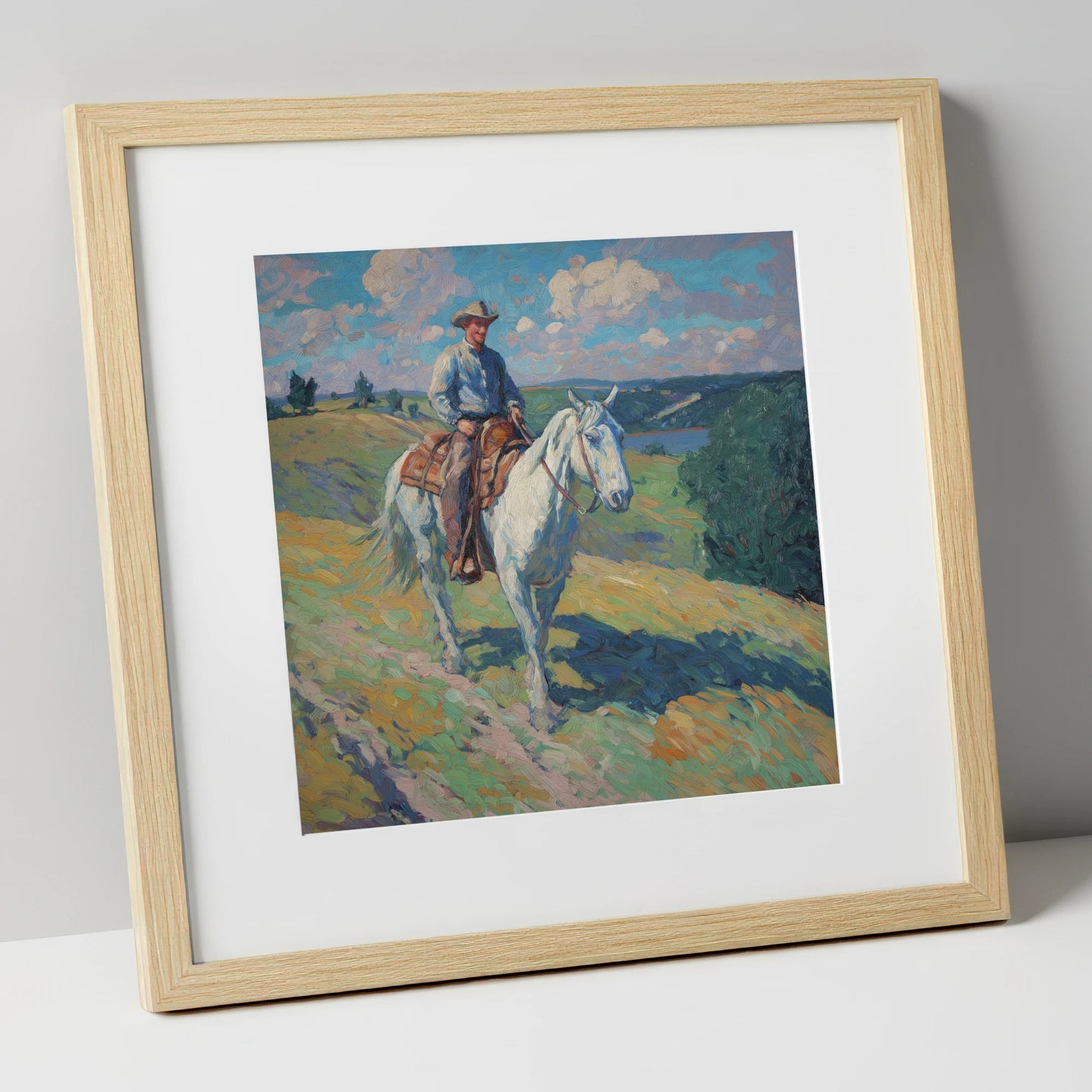 Riding the Ridge western horse art print in natural frame