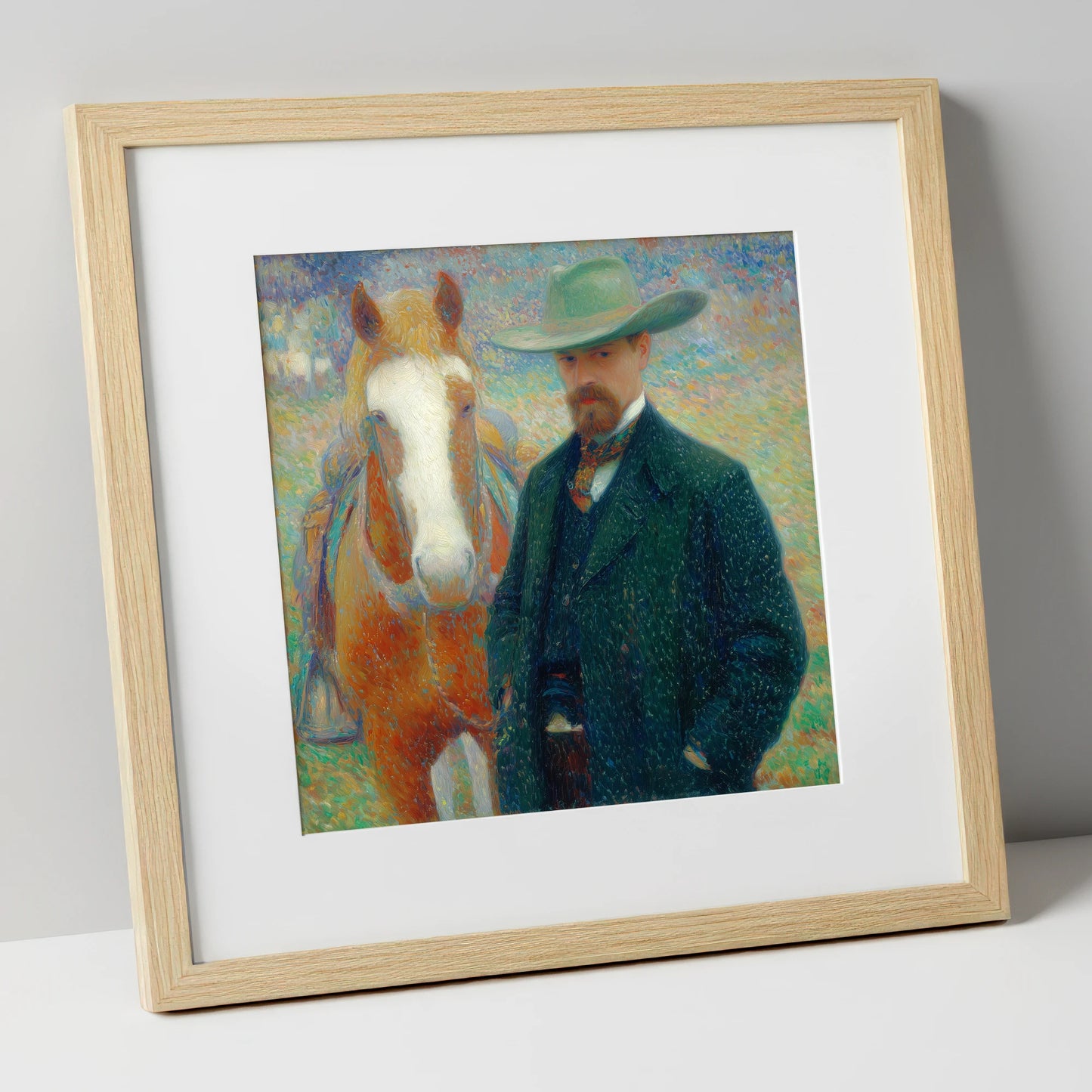 The Western Horseman western horse art print in natural frame