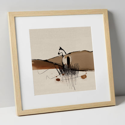 Sepia Ridge Observer horse landscape art print in natural frame
