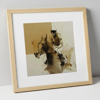 The Sepia Contender racing horse art print in natural frame