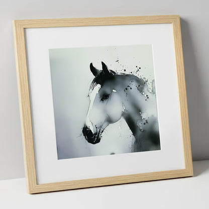 Atmospheric Grey Profile horse portrait art print in natural frame
