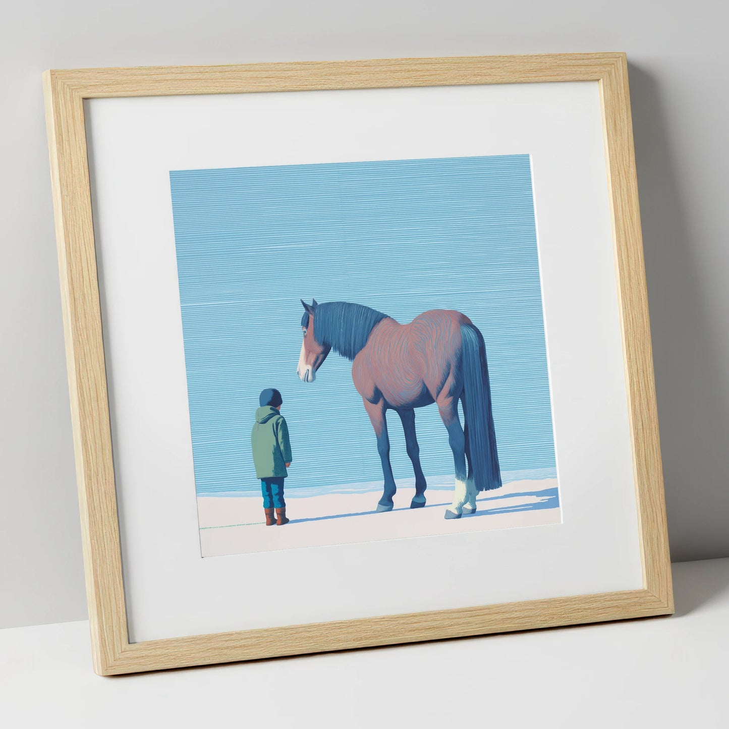 A Quiet Understanding horse & rider art print in natural frame