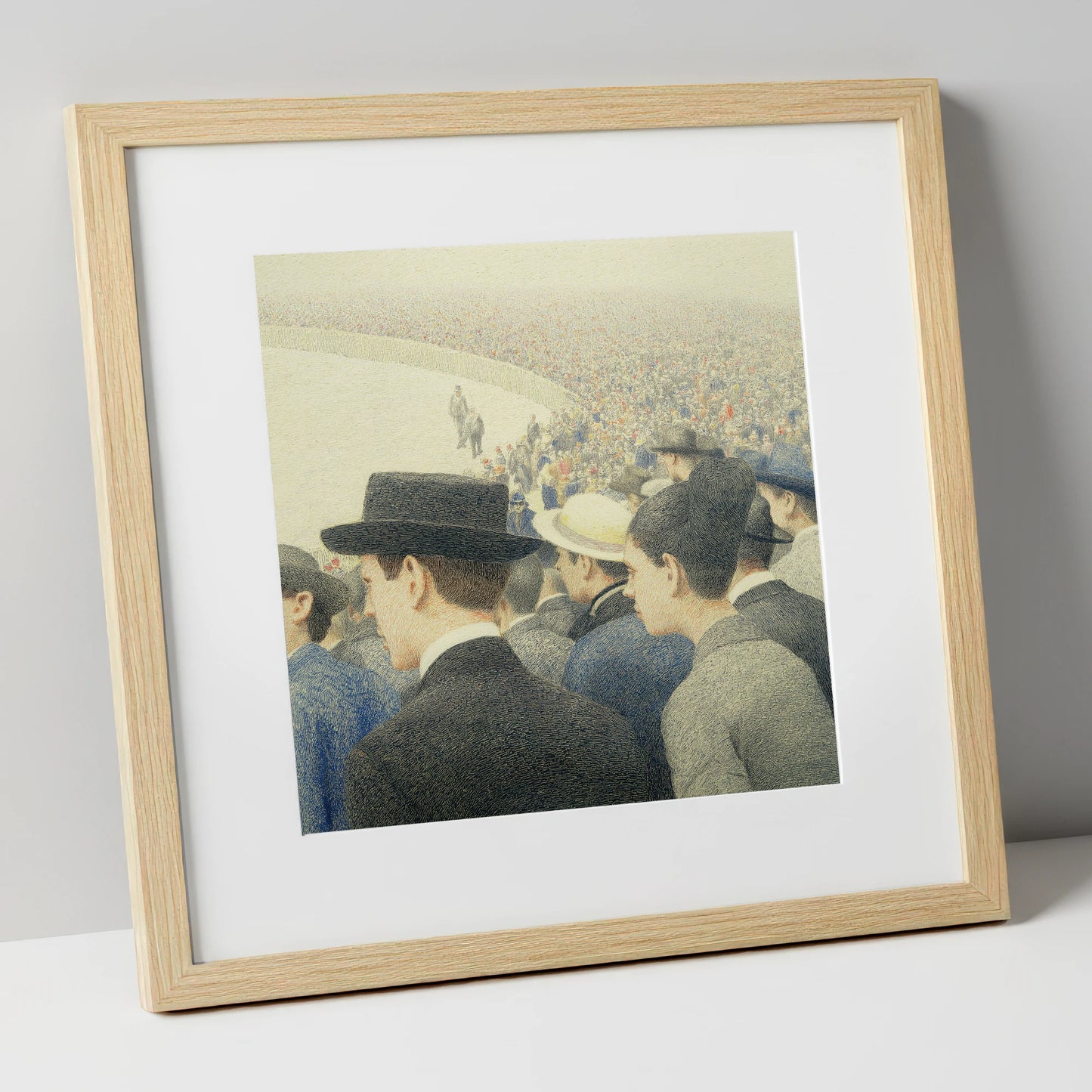 Anticipation at the Rail racing horse art print in natural frame