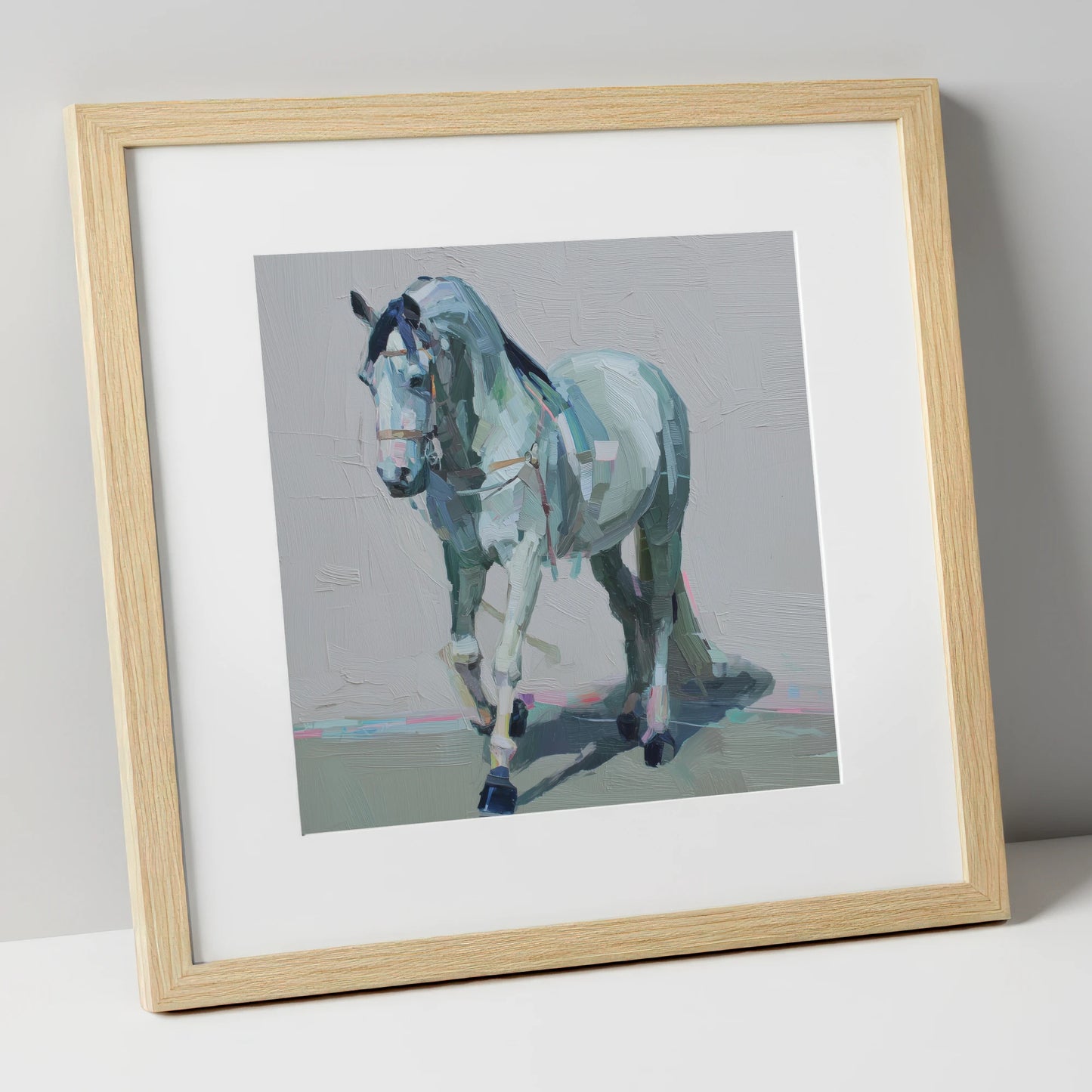 Quiet Strength in Grey horse breed art print in natural frame