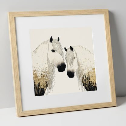 Gilded Companions horse landscape art print in natural frame