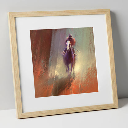Out of the Haze racing horse art print in natural frame