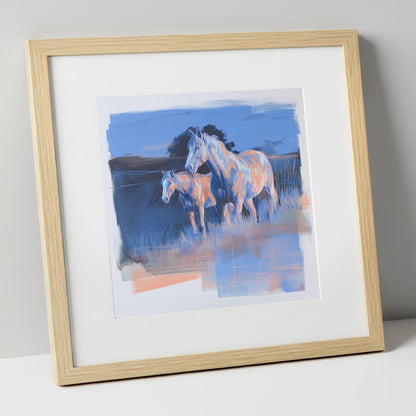 Twilight Companions wild horses art print in natural frame