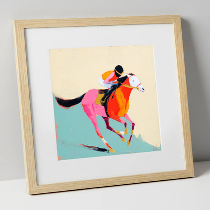The Colour of Speed racing horse art print in natural frame