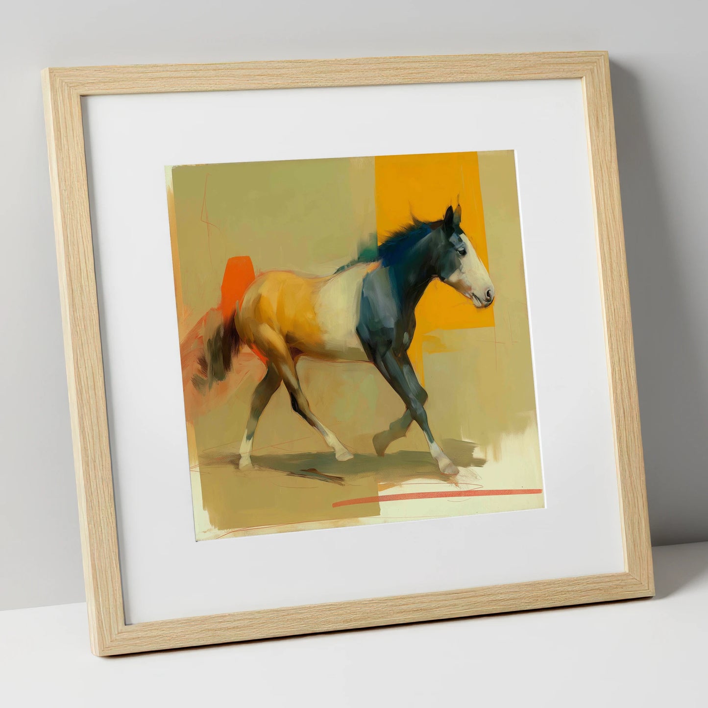 Vivid Abstract Stride horse portrait art print in natural frame