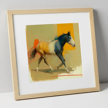 Vivid Abstract Stride horse portrait art print in natural frame