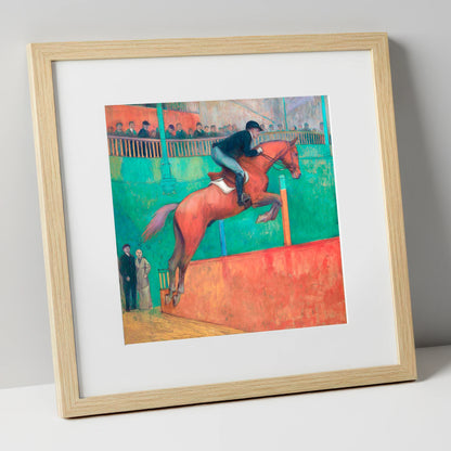 Emerald Arena Flight show jumping horse art print in natural frame