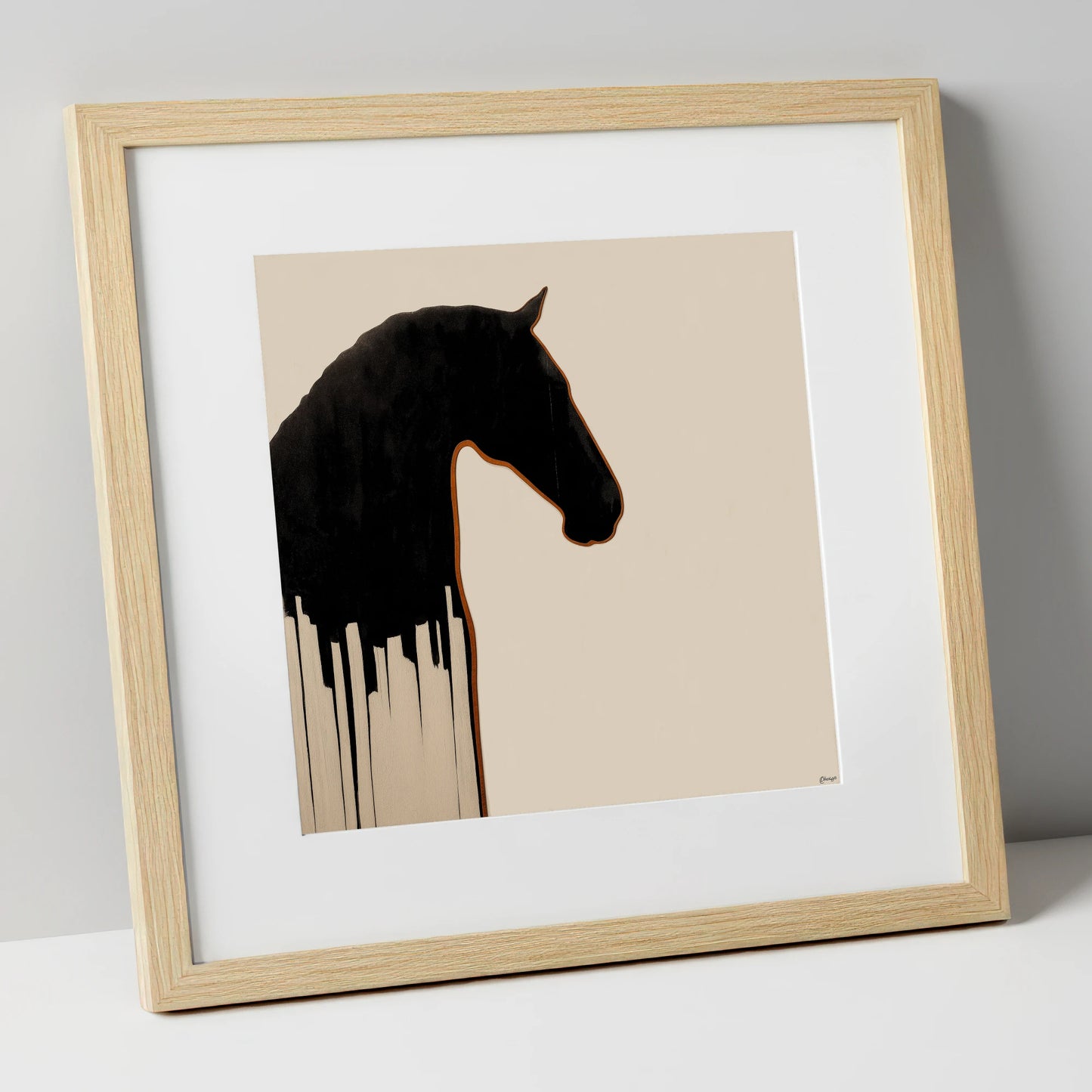 Midnight Equine Silhouette horse breed art print in natural frame