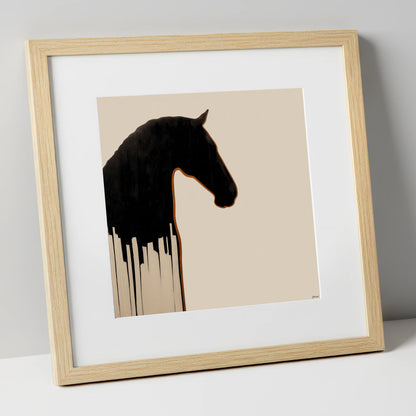 Midnight Equine Silhouette horse breed art print in natural frame