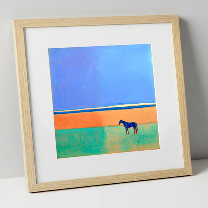 The Silent Expanse horse landscape art print in natural frame