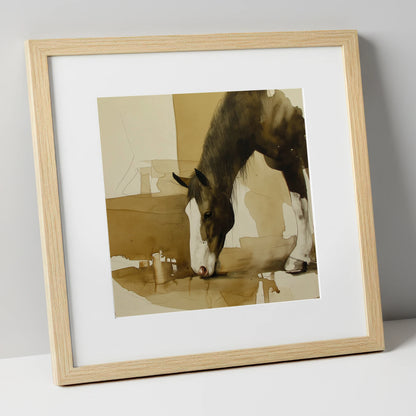 Sepia Equine Study horse breed art print in natural frame