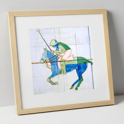 Azure Polo Rhythms polo horse art print in natural frame