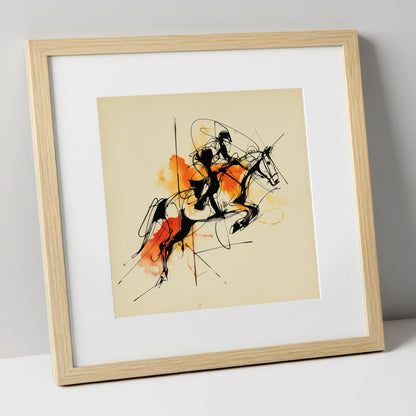 Amber Flight show jumping horse art print in natural frame