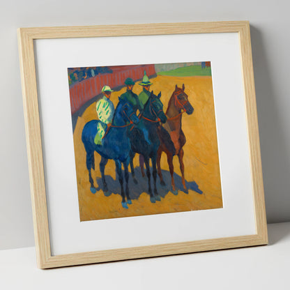 Anticipation in the Ring racing horse art print in natural frame