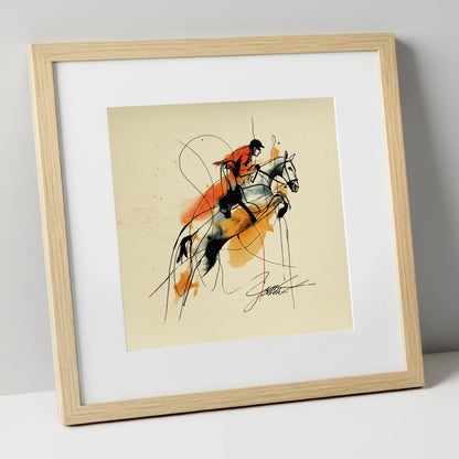 Suspended in Amber show jumping horse art print in natural frame