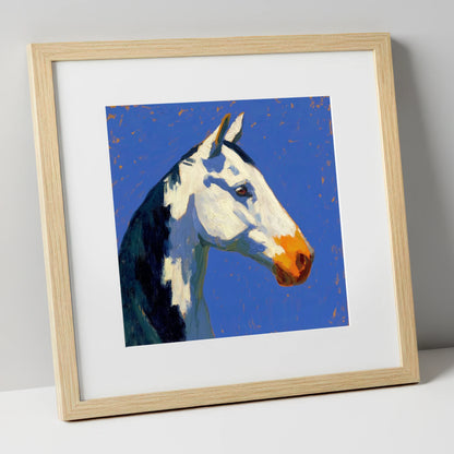 Vibrant Painted Profile horse portrait art print in natural frame