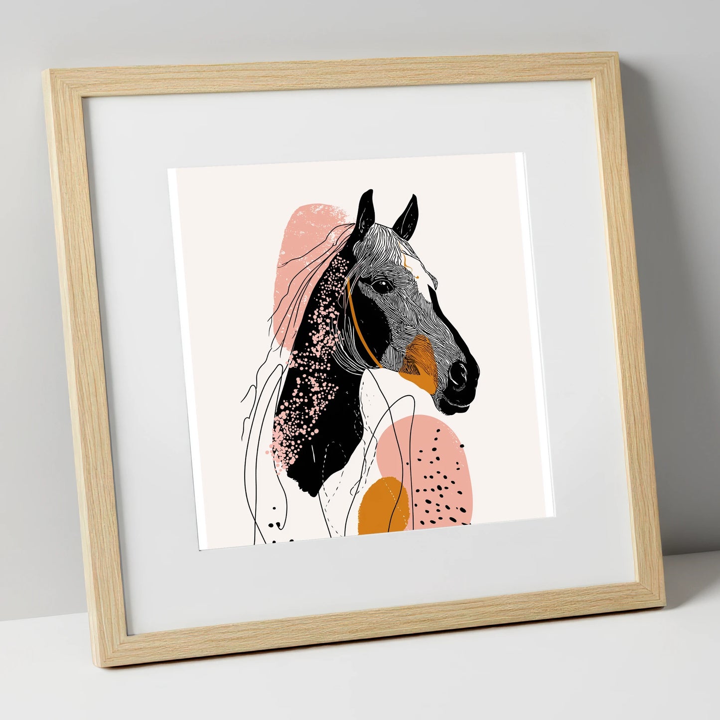 Abstract Racing Silhouette racing horse art print in natural frame