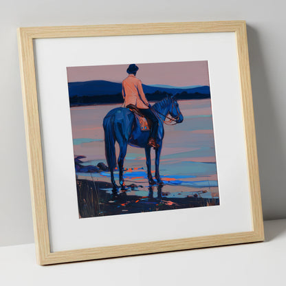 Indigo Coastal Hack beach horse art print in natural frame